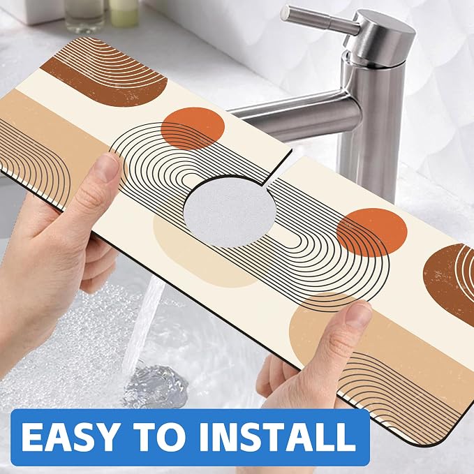 Abstract Minimalistic Geometric Sink Faucet Absorbing Mat Sink Splash Guard - Image 6