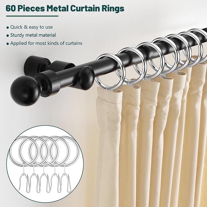 60Pcs 32mm Internal Diameter Curtain Rings and Curtain Drapery Pin Hooks | - Image 5