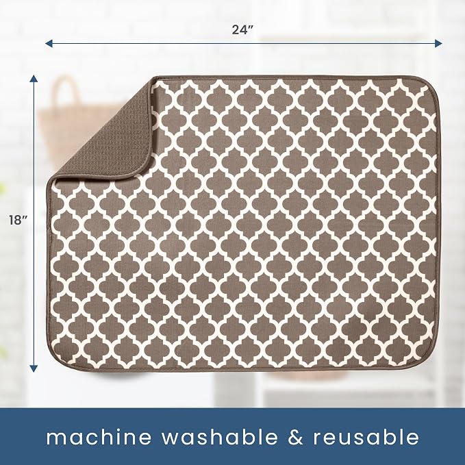 S&T INC. Dish Drying Mat, Tan Trellis | Absorbent Microfiber, Extra Large - Image 6
