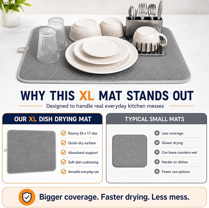 Dish Drying Mat 24 x 17 in, Large Microfiber Drying Mats, Absorbent Quick Dry - Image 8
