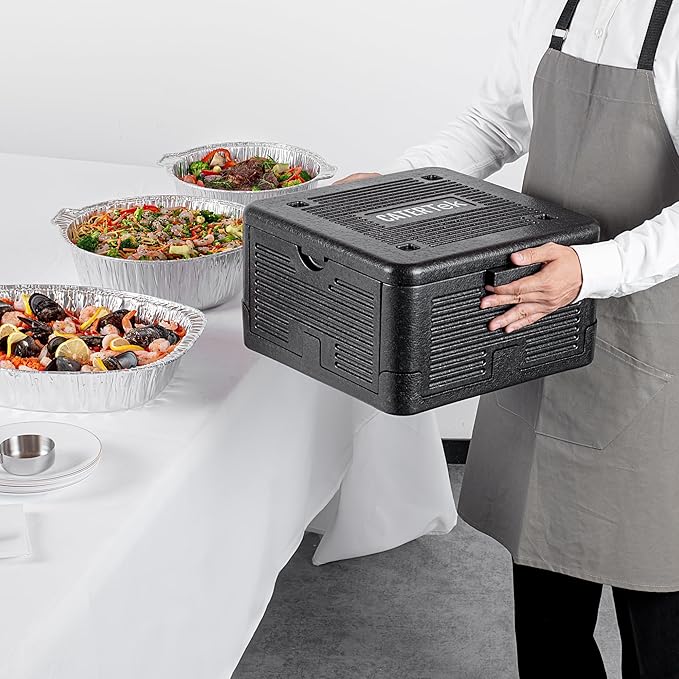 Restaurantware-Cater Tek 14 Quart Catering Hot Box, 1 Top Load Insulated Food Pan Carrier - Holds 1 Full Size 8” Deep Pan, Collapsible, Black EPP Plastic Food Box With Handles, Portable, For Buffet