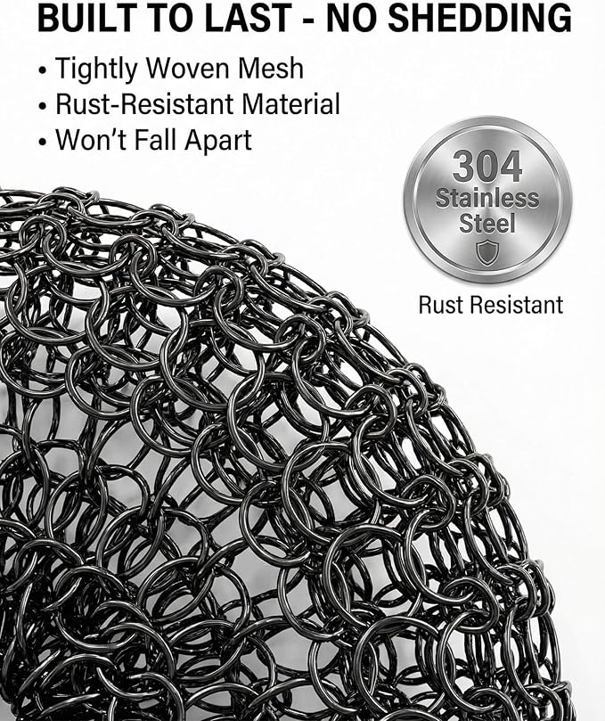 6 Pcs Steel Wool Scrubbers - Premium 304 Stainless Steel Metal Sponges for Cast Iron Skillets, Grill & Kitchen Pots - Rust Resistant, Non-Splintering Heavy Duty Scouring Pads for Tough Grease