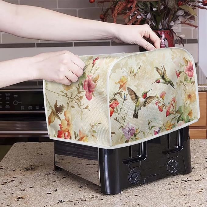 Hummingbird Flower Print 4 Slice Toaster Cover for Home Kitchen Accessories Decor Small Kitchen Appliance Bread Maker Cover