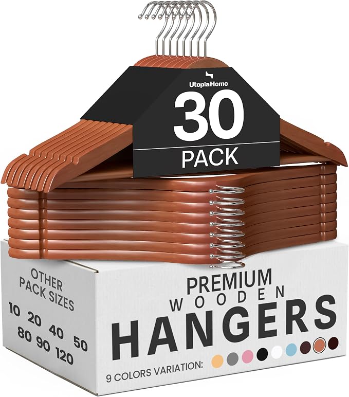 Utopia Home Wooden Hangers 30 Pack – Slim Suit Hangers Cherry | 360° rotatable by UTOPIAHOME