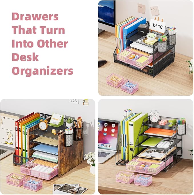 Marbrasse Mesh Desk Drawer Organizer Tray 3 Packs, 9 Adjustable Compartments - Image 6