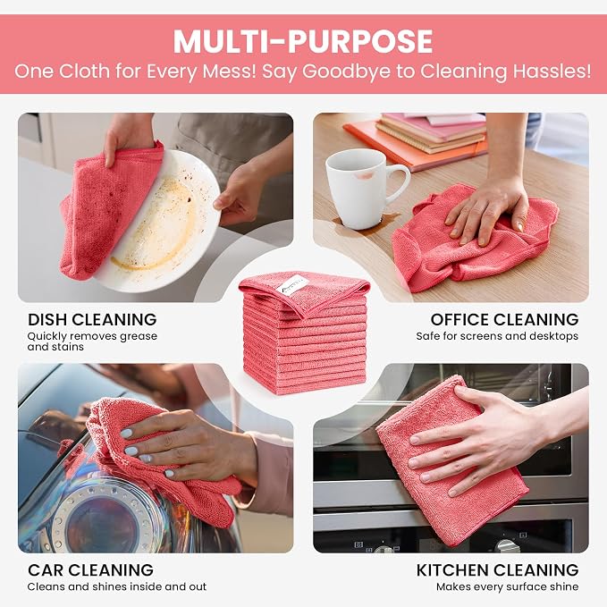 SIFANGKE Microfiber Cleaning Cloth, 12 Pack Pink Cleaning Rags - Image 5