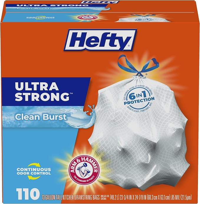 Hefty Ultra Strong 13 Gallon Trash Bags, Tall Kitchen Trash Bags 13 Gallon Size by Hefty