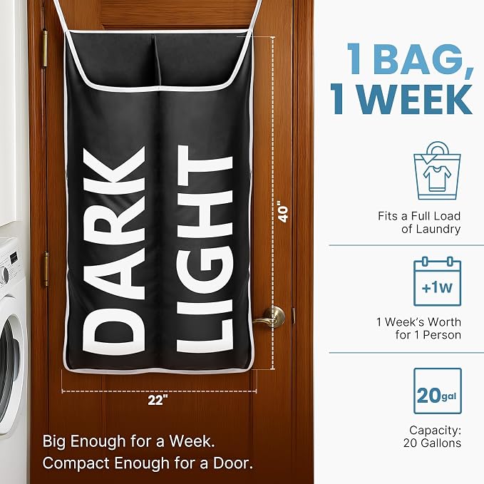 Hanging Laundry Hamper Bag XL 40x22", Space Saving over the Door Storage Bags - Image 2