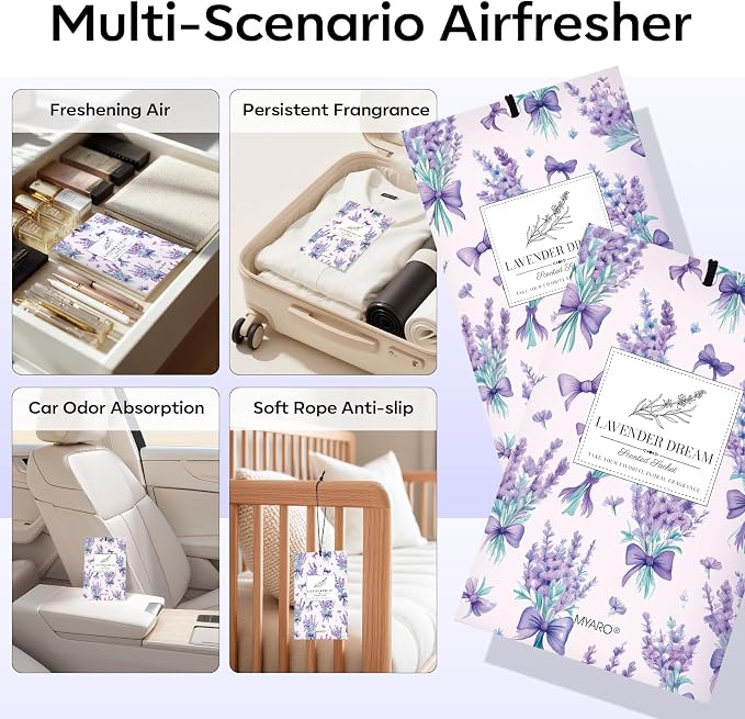 MYARO 20 Pack Lavender Scented Sachets, Closet Deodorizer Car Air Freshener - Image 3
