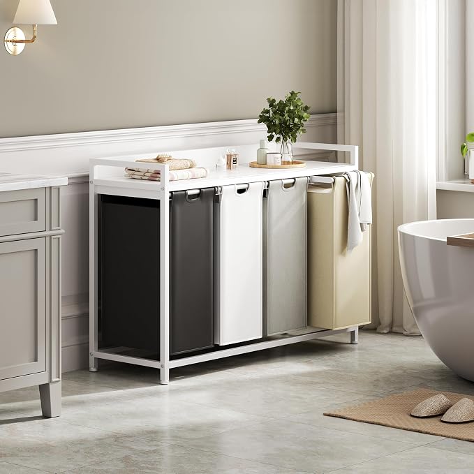 Herture Laundry Hamper with Shelf, Laundry Basket 4 Section, Laundry Sorter - Image 6