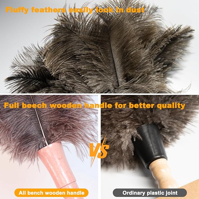 Genuine Ostrich Feather Duster 15 inch | Natural Fluffy Reusable Real - Image 3