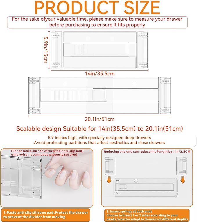 12 Pack Clear Acrylic Drawer Divider 6 Inch High, Expandable from 14-20'' - Image 3