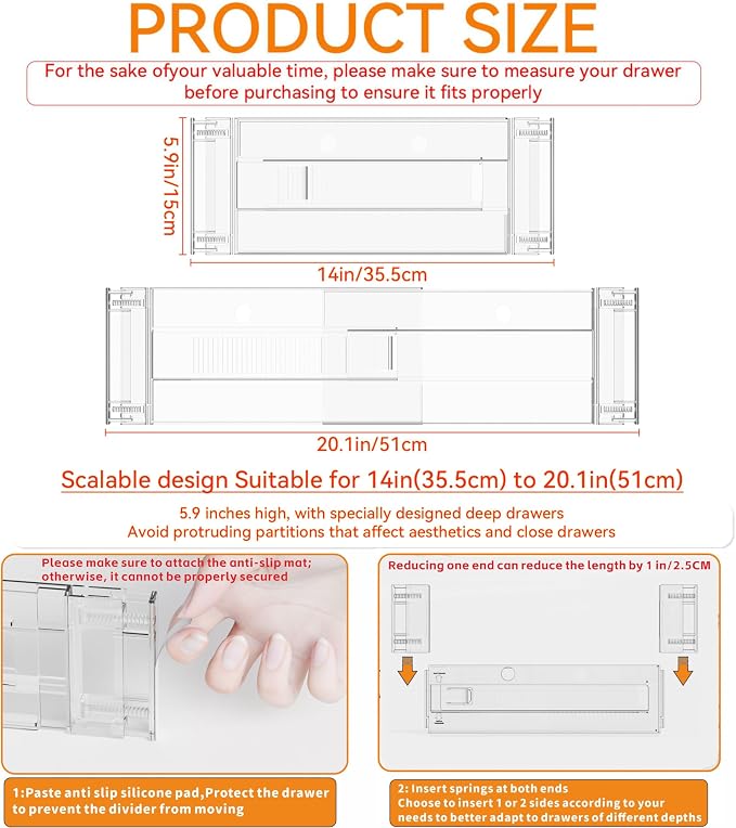 4 Pack Clear Acrylic Drawer Divider 6 Inch High, Expandable from 14-20'' - Image 3