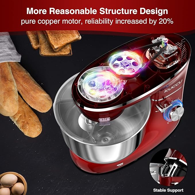 Stand Mixer, 6.5 Qt 660W, 6-Speed Tilt-Head Food Dough Mixer, Kitchen Electric Mixer with Stainless Steel Bowl,Dough Hook,Whisk, Beater, Egg white separator (6.5-QT, Red)