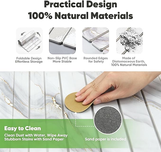 Stone Drying Mat for Kitchen Counter, Quick Diatomaceous Earth Mats for Dishes - Image 4