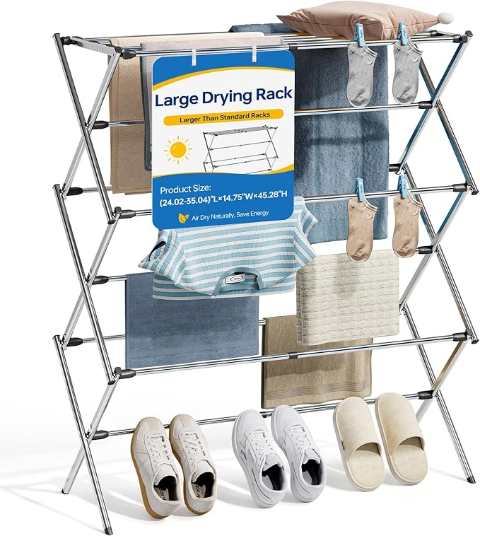 Stainless Steel Clothes Drying Rack, 45.28" H × 14.57" D | Foldable & Extendable by APEXCHASER