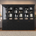 Vyre 71" Tall Farmhouse Kitchen Pantry, Set of 3 Large Storage Cabinets with Glass Doors, Adjustable Shelves, Wood Versatile Hutch Cabinet for Living Room, Dining Room, Black