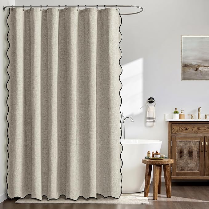 MIULEE 72"x84" Extra Long Scalloped Linen Shower Curtain Linen - Image 2