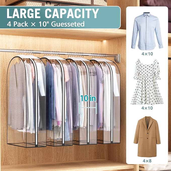 Liuoud Clear Garment Bags for Hanging Clothes 10” Gusseted, 4 Pack, 40” | Suit - Image 2