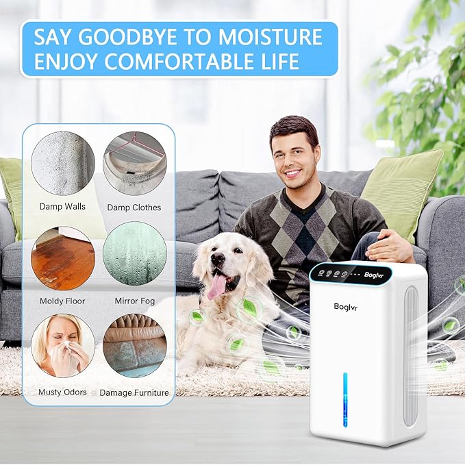 Dehumidifier for Home, 85 OZ Water Tank, (800sq.ft) Small Dehumidifiers for Bathroom Bedroom Basement with Drain Hose, Auto Shut Off, 3 Gear Timer, Sleep Mode, 7 Colors LED Light