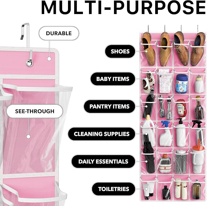 Simple Houseware 24 Pockets Large Clear Over the Door Shoe Organizer, 4 Durable - Image 4