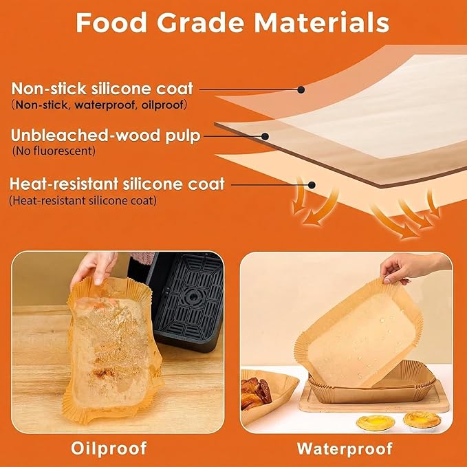 8.6x5.5 inches Rectangular For Ninja Dual Air Fryer Liners Disposable Parchment Paper Liner Airfryer 8-12 QT Basket inserts Filter Sheets EXTRA THICK 40 GSM - Pack of 125
