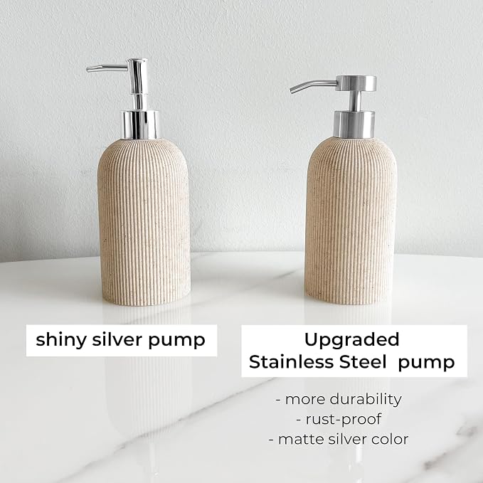 Sand Beige Soap Dispenser with Stainless Steel Pump, 11oz | Luxury Farmhouse - Image 8