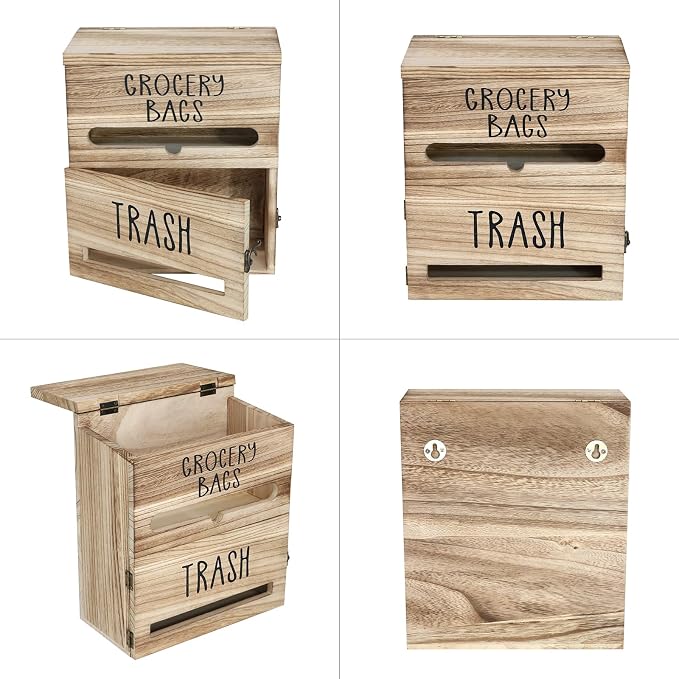 2 in 1 Trash Bag Dispenser, Double Wall Mounted, Wood Trash Bag Holder - Image 6