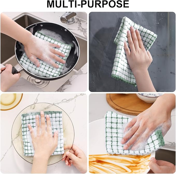 Kitinjoy Cotton 12 Pack Terry Kitchen Dish Cloths, Grass Green - Image 4