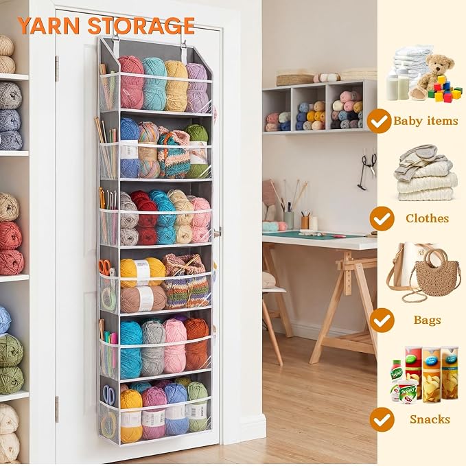 Over Door Organizer with 6 Large Pockets | 6 Transparent Front Pockets & 12 - Image 6