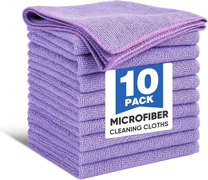 10 PCS Dark purple Microfiber Cleaning Cloths, Car Towels, Kitchen Towels by TEAWOO