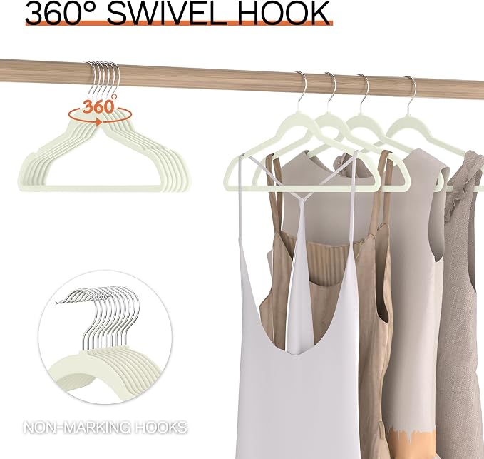 Ivory Velvet Hangers 20 Pack, Slim Space Saving Suit Hangers - Image 5