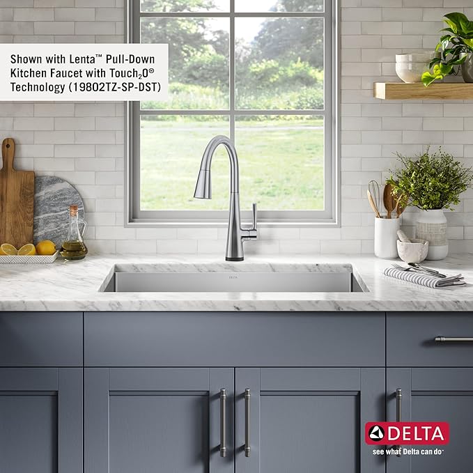 DELTA FAUCET Delta Lenta 26-inch Undermount 16 Gauge Stainless Steel Single Bowl Kitchen Sink with Accessories, 953034-26S-SS, Satin