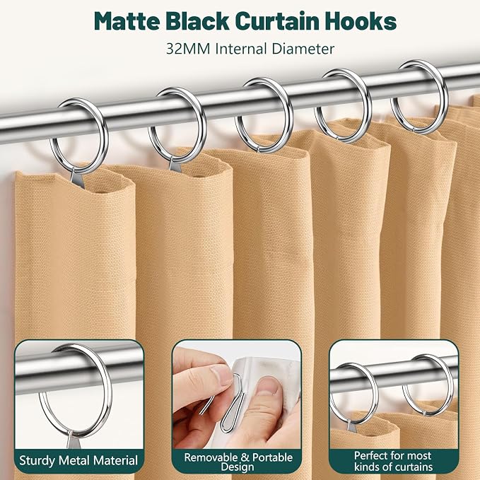 60Pcs 32mm Internal Diameter Curtain Rings and Curtain Drapery Pin Hooks | - Image 4