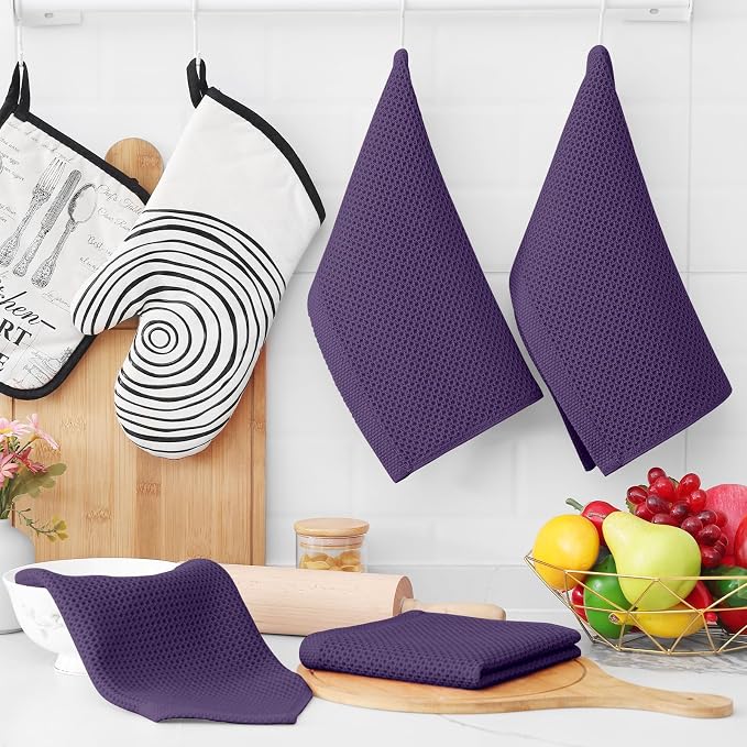 Homaxy 100% Cotton Waffle Weave Kitchen Dish Cloths 18-Pack, Eggplant | 12 x 12 - Image 6