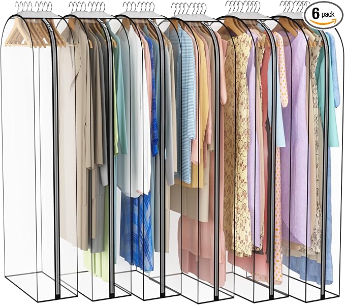 Liuoud Clear Garment Bags for Hanging Clothes 10” Gusseted, 6 Pack, 60” | Suit by Liuoud