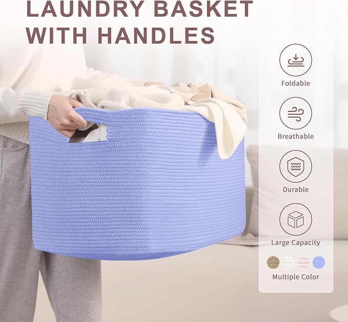 86L Large Woven Laundry Basket Hamper - Image 4