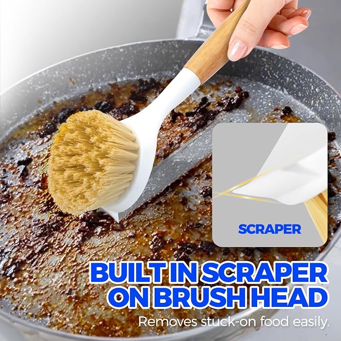 Holikme 3 Pack Dish Brush with Bamboo Handle Cleaning Brush, Pans and Vegetables - Image 4