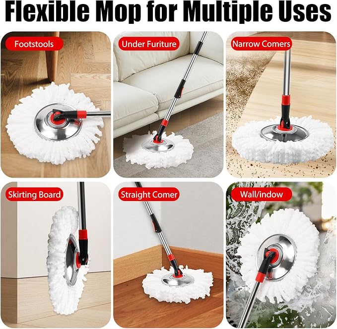 Spin Mop and Bucket with Wringer Set, 360° Mop and Bucket System with 3 - Image 7