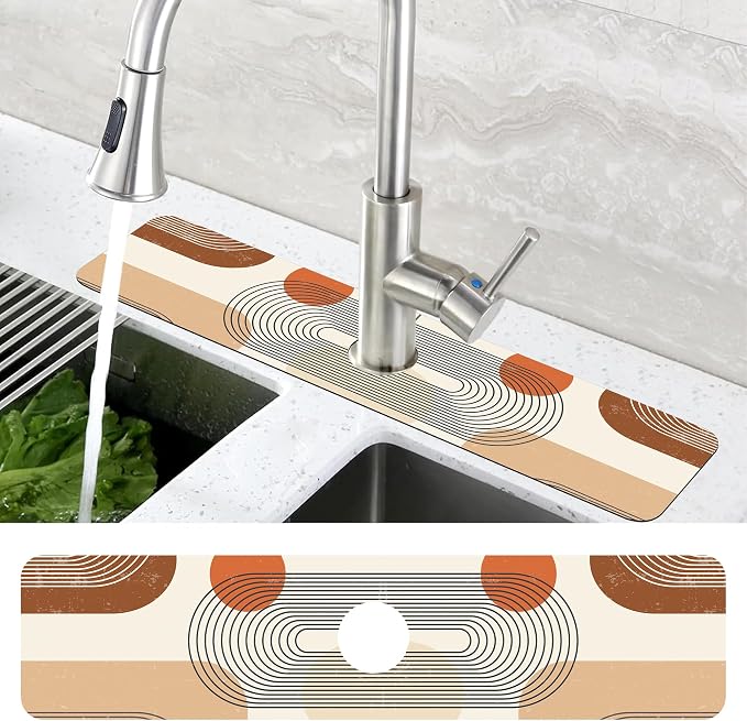 Abstract Minimalistic Geometric Sink Faucet Absorbing Mat Sink Splash Guard - Image 4