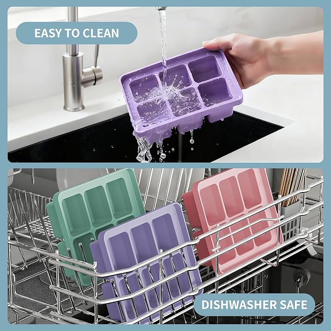 Large Silicone Ice Cube Tray Set of 3, Easy Release 6 Flexible Silicone Ice Cube Molds with Removable Lid, Reusable Freezer Stackable Ice Trays for Whiskey, Baby Food, No Floater, BPA Free
