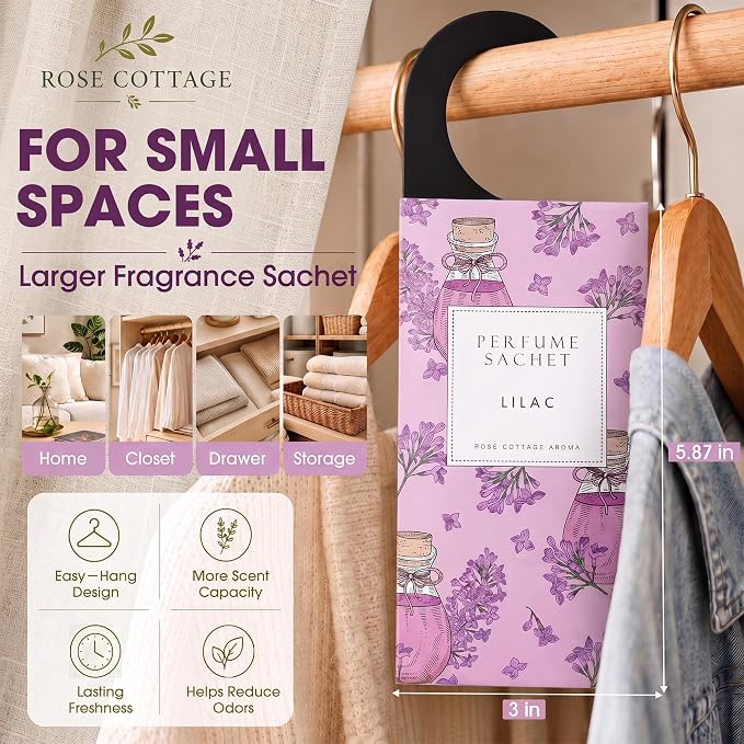 Large 12 Packs Lilac Hanging Scented Sachets Long-Lasting Closet Deodorizer Air - Image 2