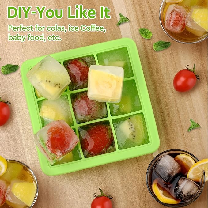 Ice Cube Tray with Lid (9X2 Pcs), Small Ice Cube Trays, Silicone Ice Cube Trays for Freezer, Mini Square Ice Cube Mold for Ice Coffee, Drinks, Whiskey, Cocktail, Bourbon, Baby Food