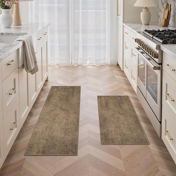 GENIMO Kitchen Mats for Floor 2PCS, Washable Absorbent Runner Rugs for Kitchen, 20"x48"+20"x32", Cushioned Non Slip Kitchen Rugs for Kitchen Floor, Standing Mat Rug for Home, Sink, Laundry, Jute