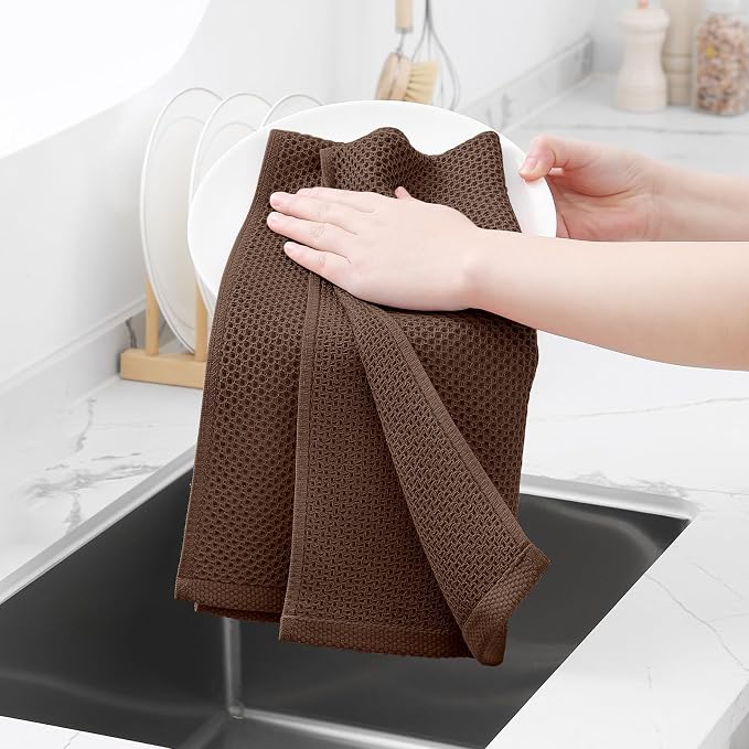 Homaxy 100% Cotton Waffle Weave Kitchen Dish Towels 4-Pack, Coffee | 13 x 28 - Image 4