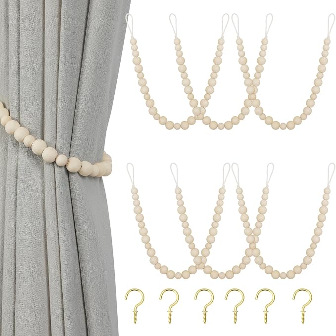 KLOGTSIND Wood Bead Curtain Tiebacks, 6 Pack Curtain Tie Backs by KLOGTSINDDirect