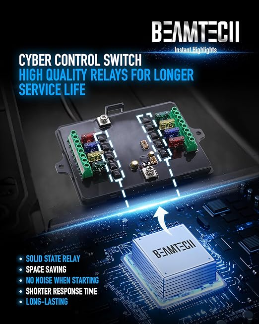 BEAMTECH 8 Gang Switch Panel, APP Remote Control RGB Toggle Momentary Pulsed Circuit Control Relay System Box Auxiliary Touch Control Switch LED Light Controller for Off Road ATV Car Truck