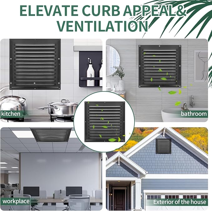 Gable Vents (12" x12" 2Pcs) Aluminum Walls, Lofts, Garages More, More with Screens, Metal Shed Vents, Outdoor Houses, Loft Ceiling Reinforcement, Square Vents, Blinds, Exterior Grille(Black)