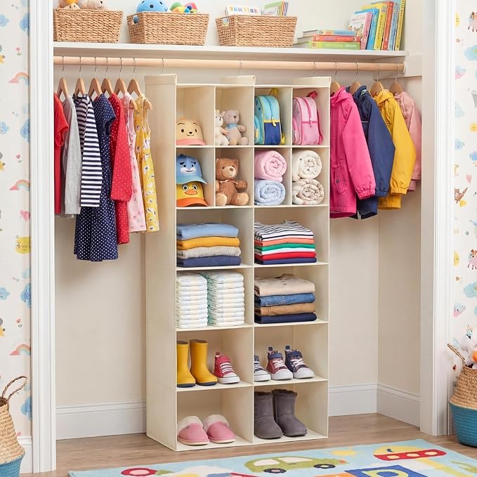 6 Tier Hanging Closet Organizer, 16 Compartments Dual Row Storage, 3 Sturdy - Image 2