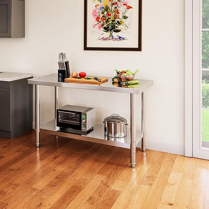 YITAHOME NSF Stainless Steel Table, 48" X 24" Work Table w/Undershelf, Heavy Duty Prep Table for Home Kitchen Commercial Restaurant Garage Warehouse Outdoor